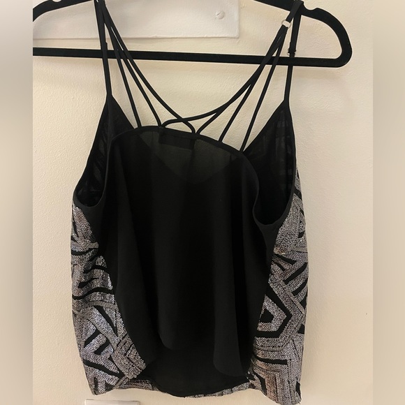 ASTR zig zag sequin black tank top with intricate straps - Picture 2 of 2